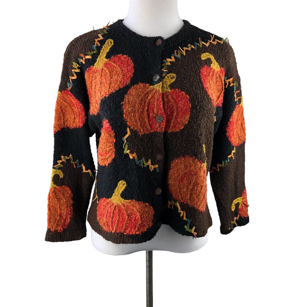 Design Options By Philip & Jane Gordon Pumpkin Fall Halloween Cardigan Large - Picture 8 of 9
